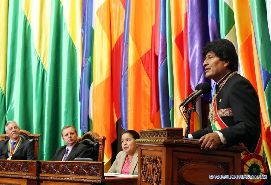 El presidente de Bolivia, Evo Morales, presenta este viernes ante el Parlamento el informe de gestión de sus 10 a?os de Gobierno.(Xinhua/Jose Lirauze/ABI)