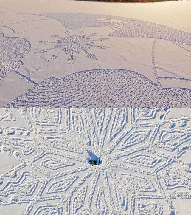 Crean una increíble obra de arte andando por la nieve