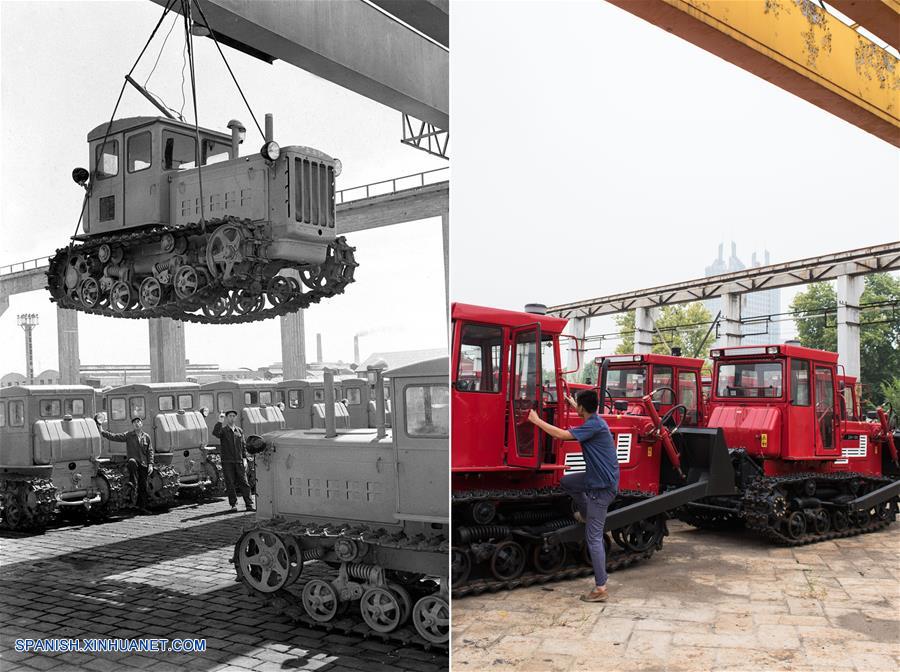  Imagen de archivo tomada en el a?o 1960 (i) y el 17 de agosto de 2016 (d), de una vista de los tractores "Dongfanghong", en Luoyang, provincia de Henan, en el centro de China.