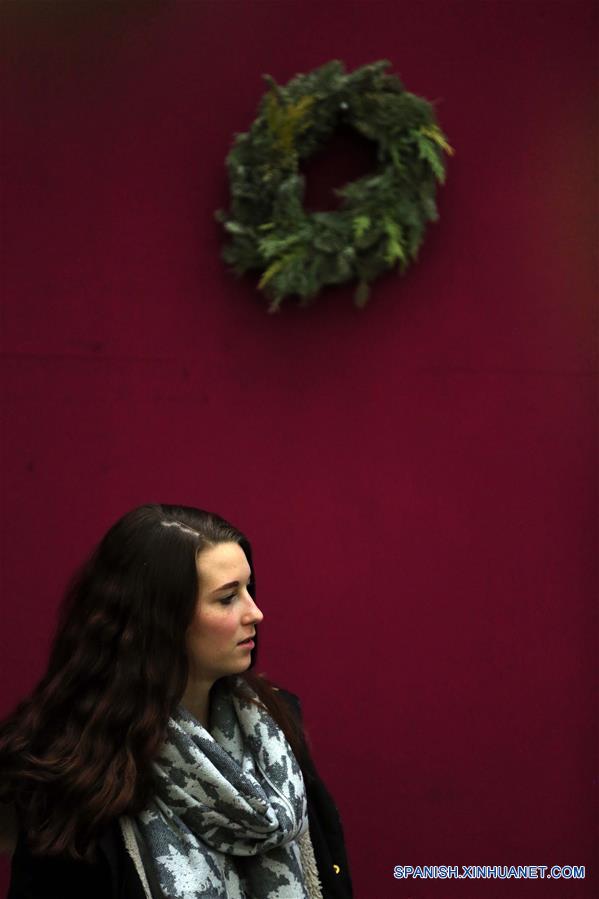 Una mujer visita la exposición de Navidad en el Jardín de Palmeras en Frankfurt, Alemania, el 25 de diciembre de 2016. (Xinhua/Luo Huanhuan)