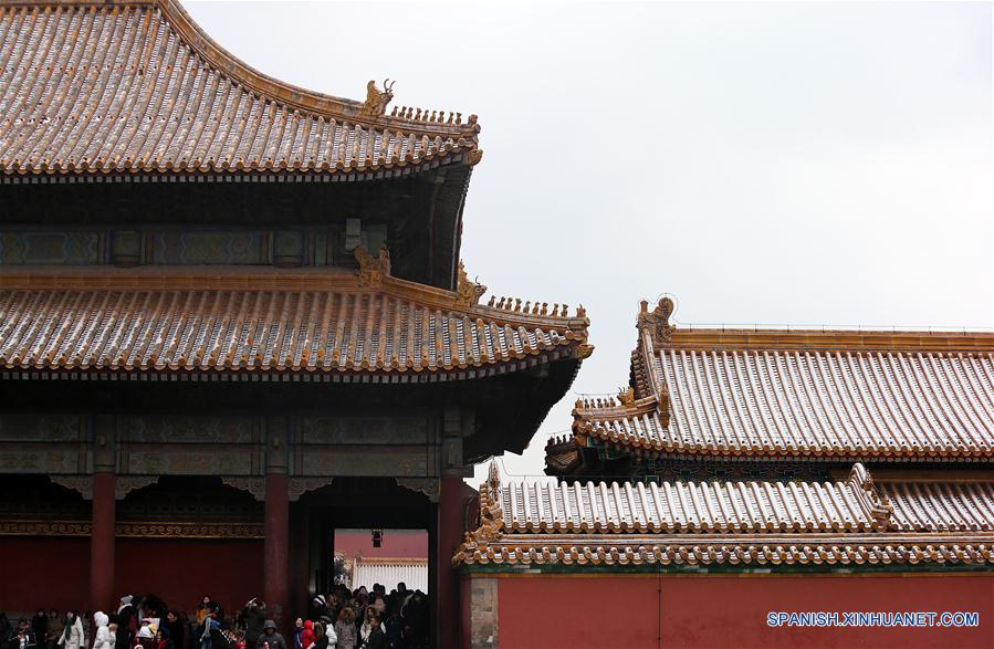 Paisaje nevado en el Museo del Palacio en Beijing