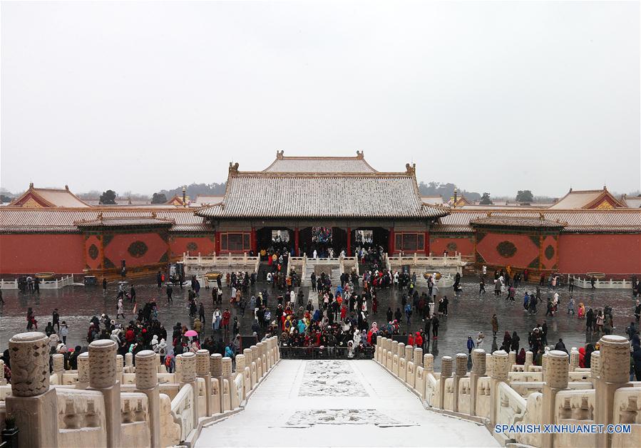 Paisaje nevado en el Museo del Palacio en Beijing