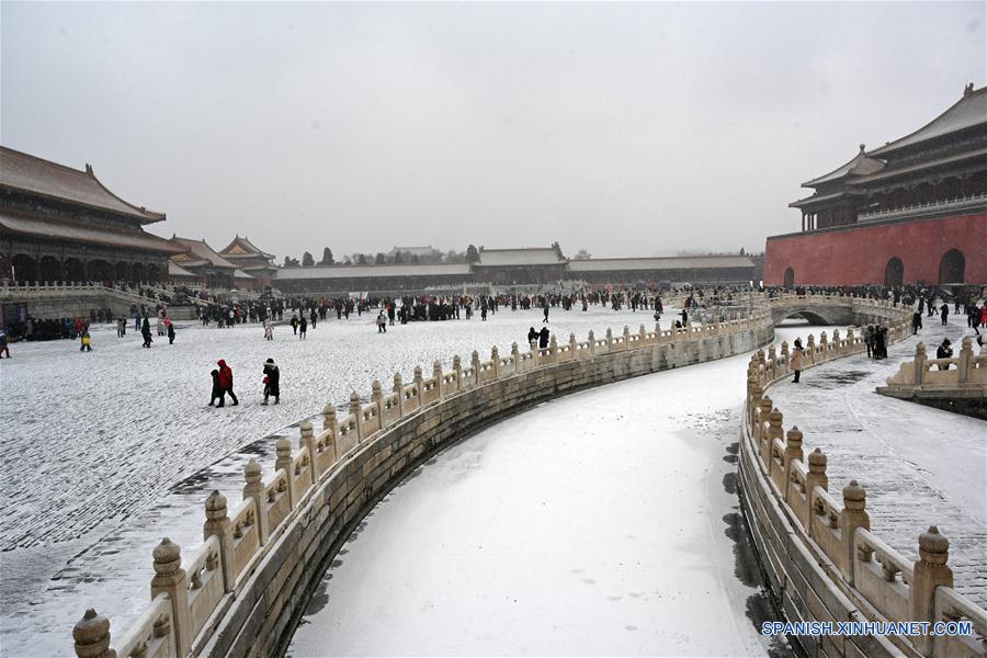 Paisaje nevado en el Museo del Palacio en Beijing