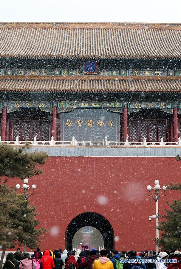 Paisaje nevado en el Museo del Palacio en Beijing