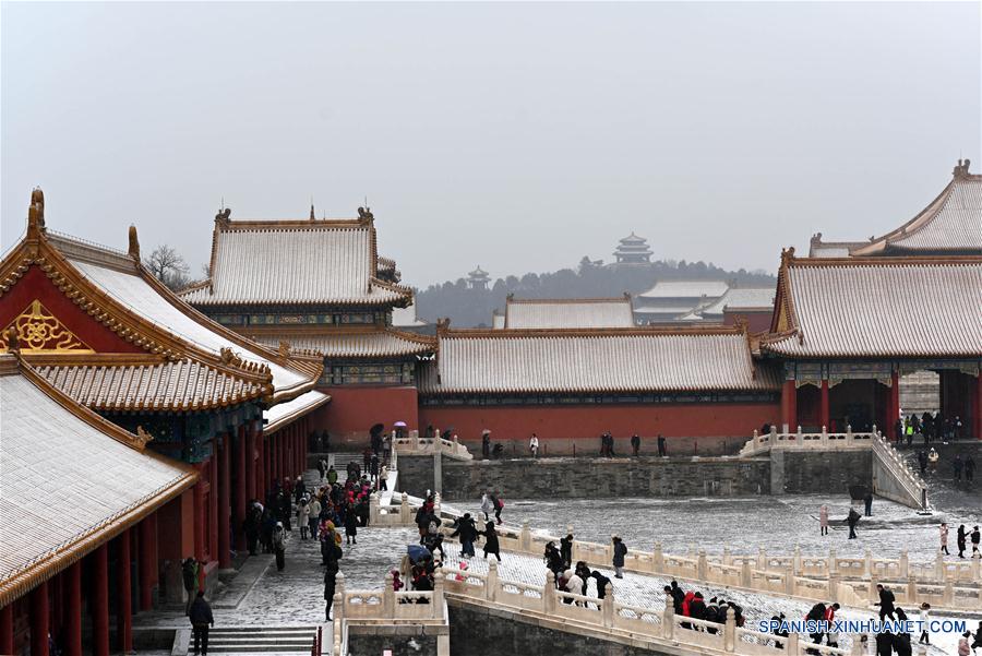 Paisaje nevado en el Museo del Palacio en Beijing