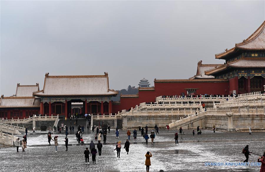 Paisaje nevado en el Museo del Palacio en Beijing