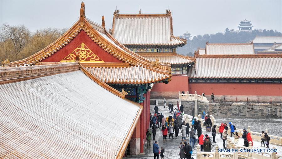 Paisaje nevado en el Museo del Palacio en Beijing