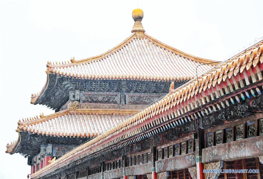 Paisaje nevado en el Museo del Palacio en Beijing