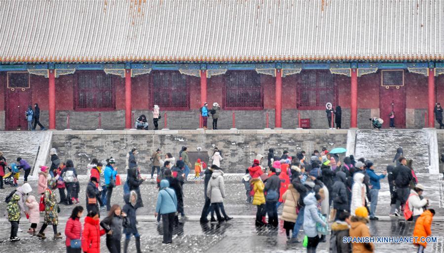 Paisaje nevado en el Museo del Palacio en Beijing