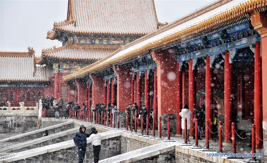 Paisaje nevado en el Museo del Palacio en Beijing