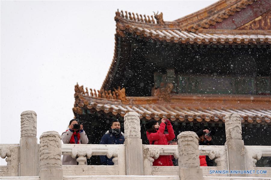 Paisaje nevado en el Museo del Palacio en Beijing