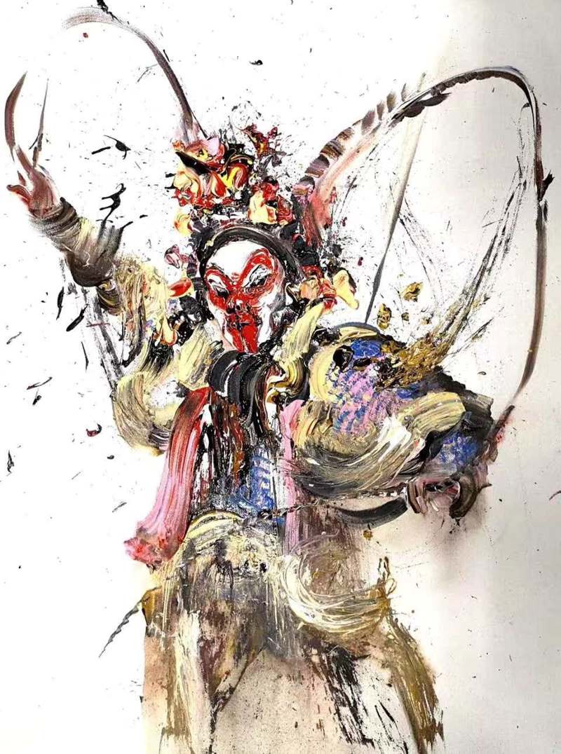 Obra sobre el Rey Mono, pintada por el artista Deng Yu con la técnica del pincel “cepillo de bambú”. [Foto: proporcionada a China Daily]