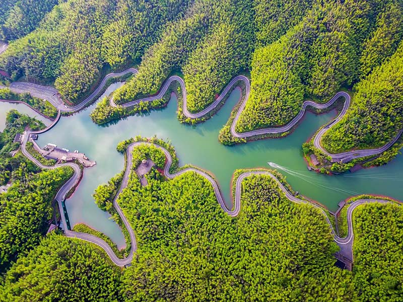 El Lago Zhuhai irradia en medio de un bosque de bambú. [Foto: Wang Zhongshu/ chinadaily.com.cn]