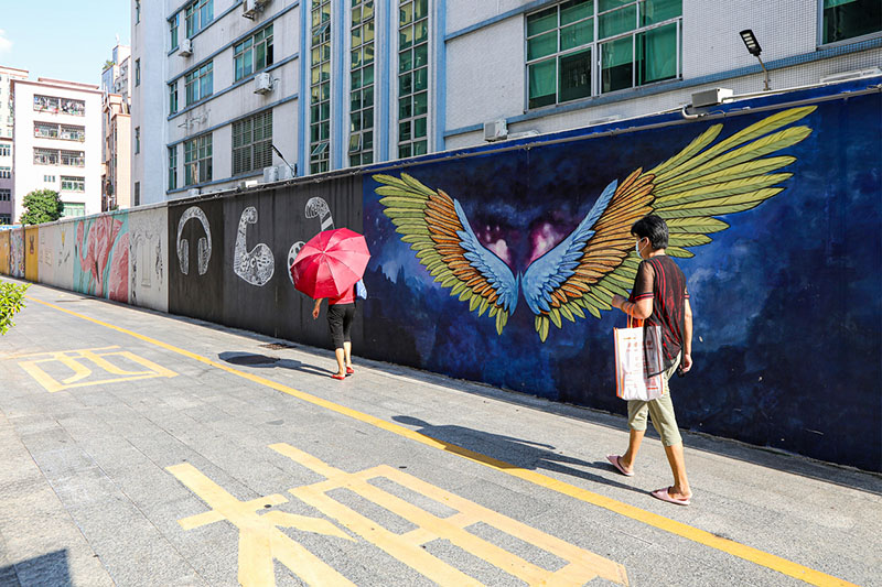 La ciudad de Xiyou es el primer bloque comercial temático de grafiti en Shenzhen, provincia de Guangdong. [Foto proporcionada por Shenzhen Evening News]