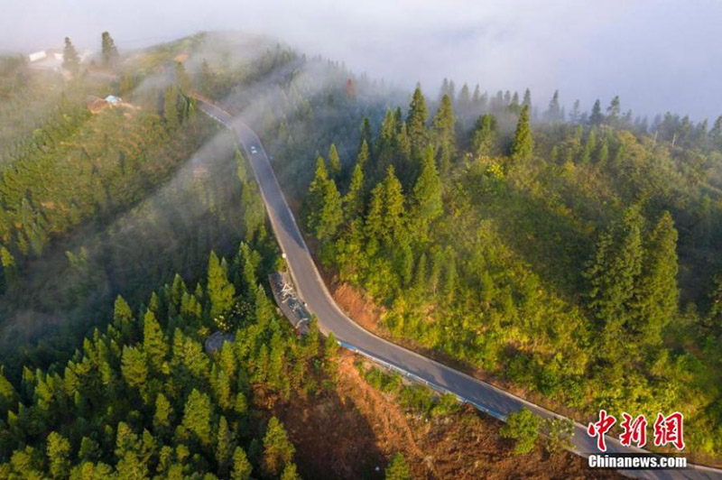 Impresionantes imágenes de un pueblo cubierto de niebla en Guizhou